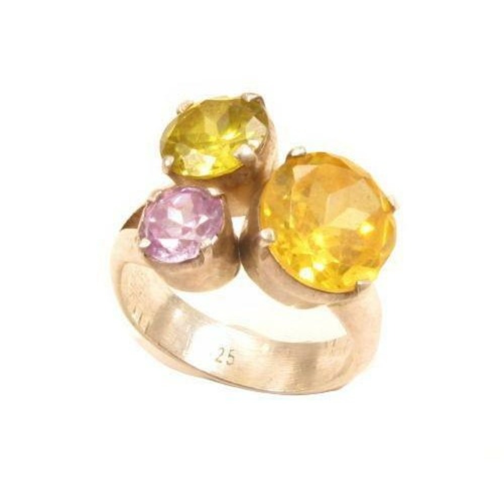 Citrine,Peridot, and Amethyst Gemstone Sterling Silver 925 Cocktail‎ Ring*Sz8.5